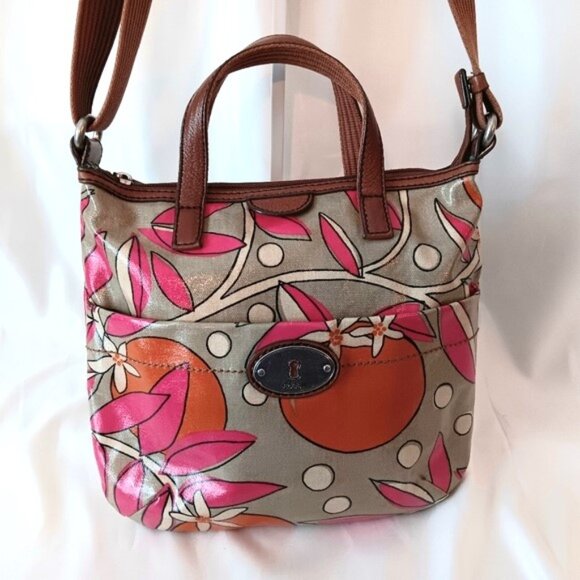 LIKE NEW 🌻 Fossil KeyPer Crossbody Bag Floral Coated Canvas & Leather Bag - Picture 4 of 9